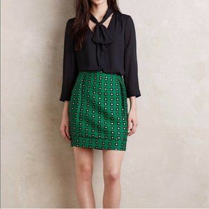 Anthropologie Green Patterned Skirt
